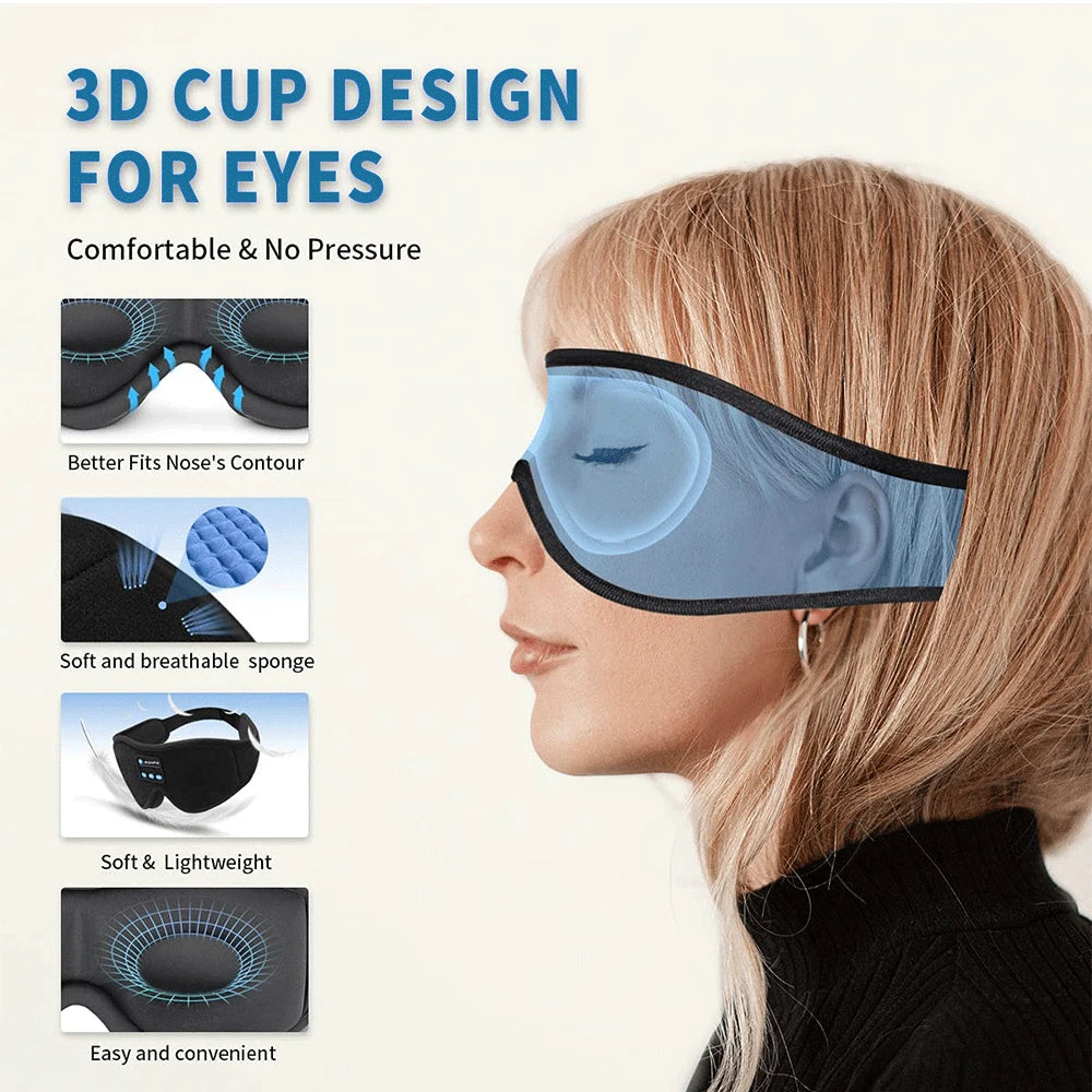 Bluetooth 3D Eye Mask with Built-In HD Speakers for Sleep and Music Playback